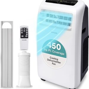 Small Air Conditioner Portable 12,000 BTU with Built-In Dehumidifier - Portable AC Unit for Rooms up to 550 Sq Ft - Remote Control, Window Mount Exhaust Kit